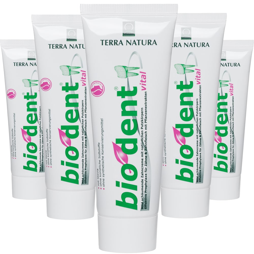 Fluoridfreie-Zahncreme-Vegan-Biodent-Vital-Terranatura Vegan toothpaste without fluoride.