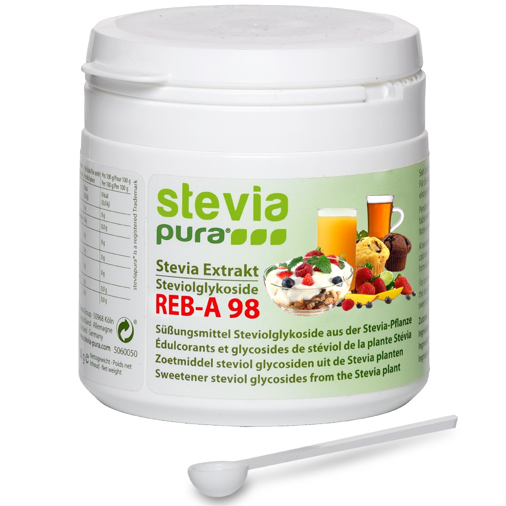 Der Mini-Dosierlöffel ermöglicht ein richtiges dosieren des reinen Stevia Extrakt. Reines Stevia Pulver kaufen 50g Reb-A98% Extrakt