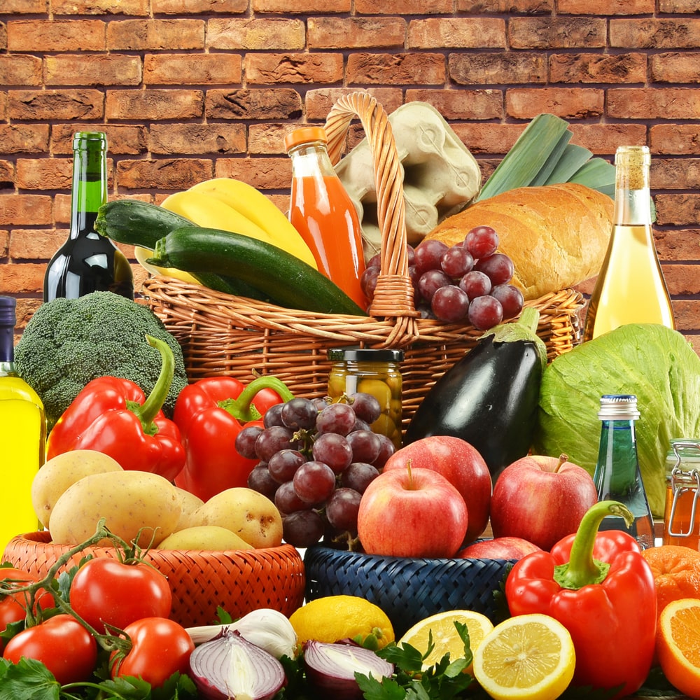 Diabetes und ausgewogene Ernährung Obst und Gemüse.